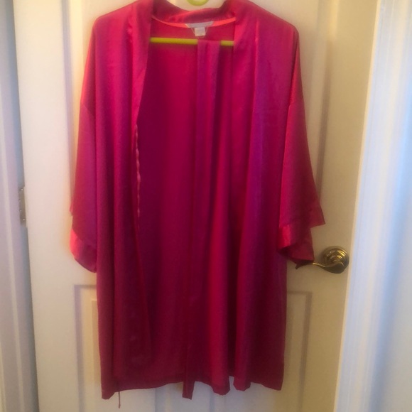 Victoria secret pink faux silk satin lingerie robe night sexy bridal holiday - Picture 3 of 7